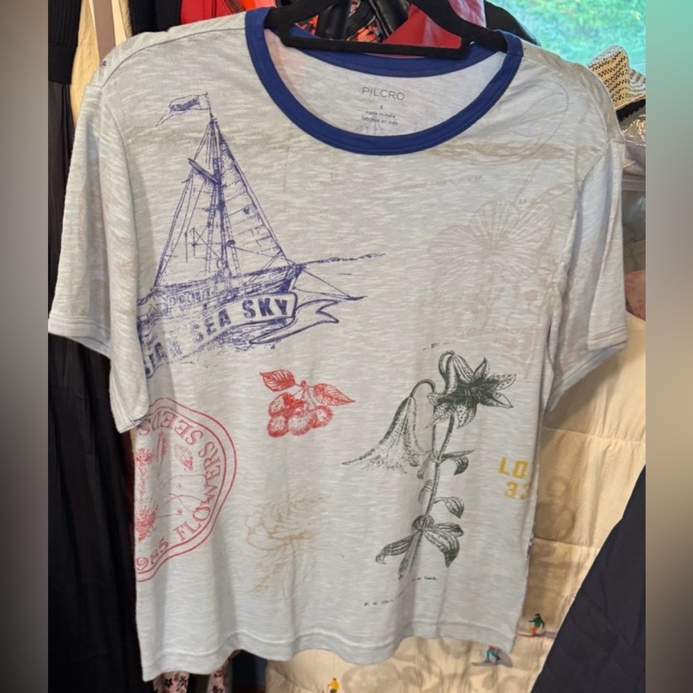 Anthropologie Pilcro Stamp Printed Tee in Sky Blue Motif, NWT - Picture 6 of 8